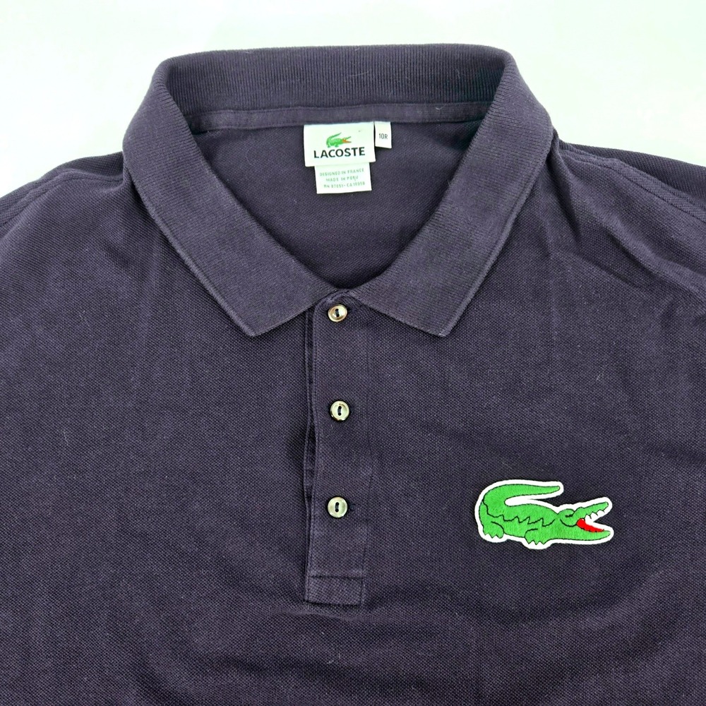 Lacoste Big Croc Polo Shirt 10 Navy Blue Pique Cotton US Size 4XL / 5XL VGUC